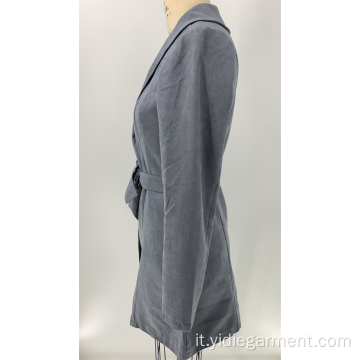 Cappotto grigio scuro scamosciato lungo